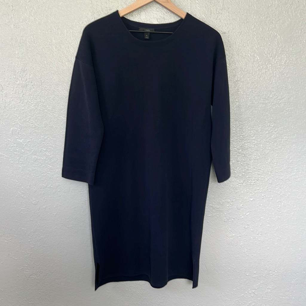 J. Crew Cotton 3/4 Sleeve Dress Navy Small